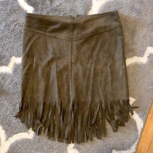 Green suede skirt with fringing